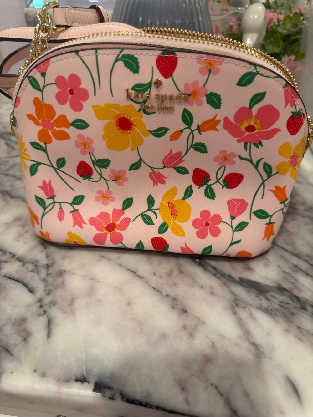 kate spade Pink Floral and Strawberry Crossbody Bag